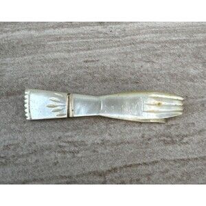 Antique Mother of Pearl Hand Glove Brooch Pin with Brass Accents Vintage Jewelry